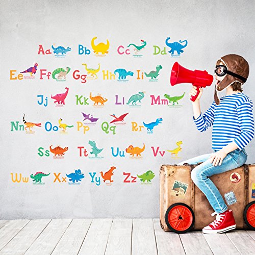 DECOWALL Dw-1308 Alphabet ABC and Animals Kids Wall Stickers Wall Decals Peel and Stick Removable Wall Stickers for Kids Nursery Bedroom Living Room