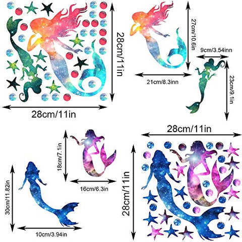 2 Pieces Starry Sky Mermaid Wall Decals Stickers PVC Girls Wall Decals with Mermaid Starfish Ocean Theme Decoration Creative Mermaids Decorative Peel and Stick Wall Decals for Nursery Bathroom