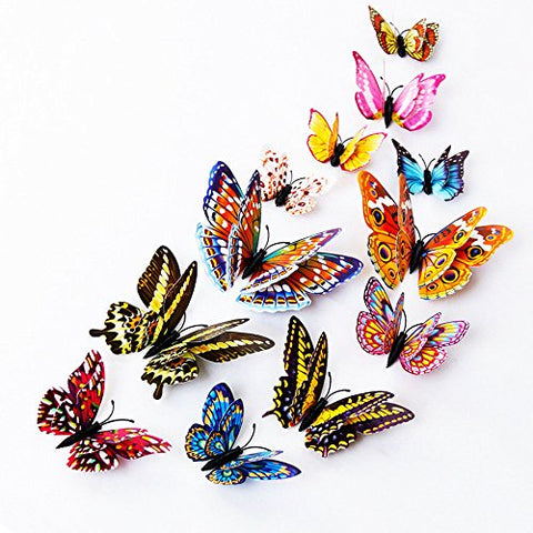 BBTO 48 Pieces DIY Mirror Butterfly Combination 3D Butterfly Wall