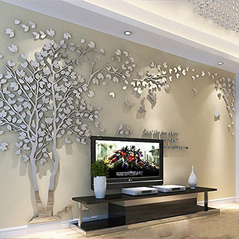 3D Huge Couple Tree DIY Wall Stickers Crystal Acrylic Wall Decal Wall Murals for Living Room Bedroom TV Background Home Decoration