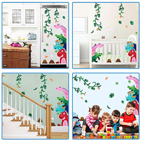Kids Dinosaur Wall Decals for Boys Girls Room, Felt Dinosaur Wall Stickers with Growth Chart Ruler for Baby Bedroom, Nursery Decor, Playroom