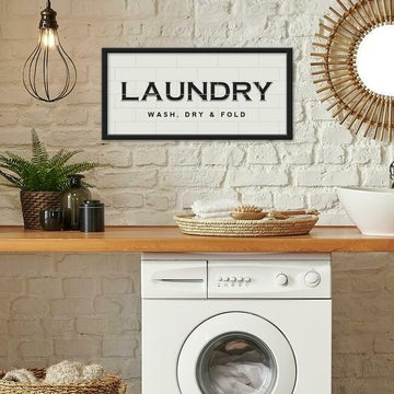 LAUNDRY WASH DRY & FOLD TILE AND TYPE FRAMED WALL ART