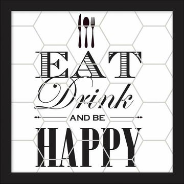 EAT DRINK AND BE HAPPY TILE AND TYPE FRAMED WALL ART