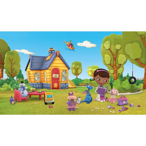 DOC MCSTUFFINS CHAIR RAIL PREPASTED MURAL 6' X 10.5' - ULTRA-STRIPPABLE