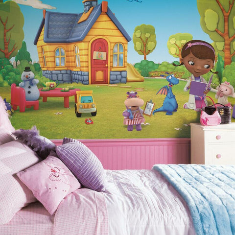 DOC MCSTUFFINS CHAIR RAIL PREPASTED MURAL 6' X 10.5' - ULTRA-STRIPPABLE