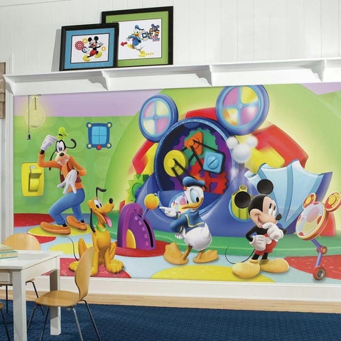 MICKEY & FRIENDS - CLUBHOUSE CAPERS CHAIR RAIL PREPASTED MURAL 6' X 10.5' - ULTRA-STRIPPABLE