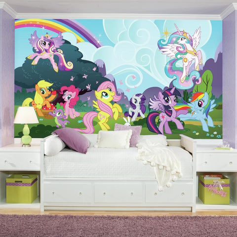 MY LITTLE PONY PONYVILLE XL CHAIR RAIL PREPASTED MURAL 6' X 10.5' - ULTRA-STRIPPABLE