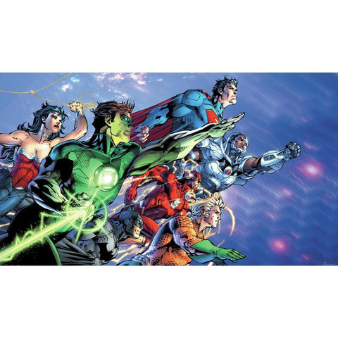 JUSTICE LEAGUE XL CHAIR RAIL PREPASTED MURAL 6' X 10.5' - ULTRA-STRIPPABLE