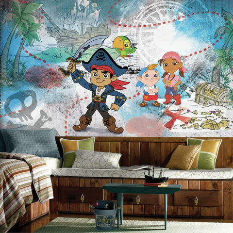 CAPTAIN JAKE & THE NEVER LAND PIRATES XL CHAIR RAIL PREPASTED MURAL 6' X 10.5' - ULTRA-STRIPPABLE