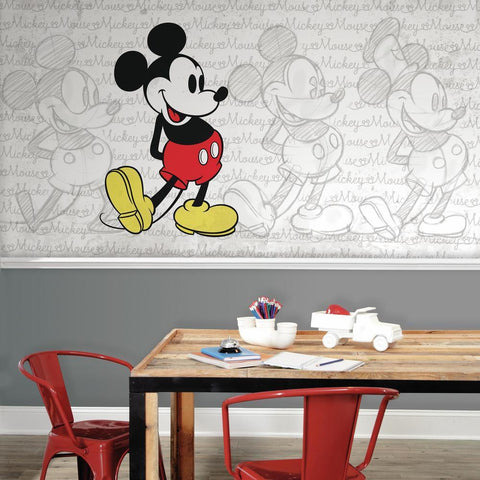 MICKEY MOUSE - CLASSIC MICKEY XL CHAIR RAIL PREPASTED MURAL 6' X 10.5' - ULTRA-STRIPPABLE