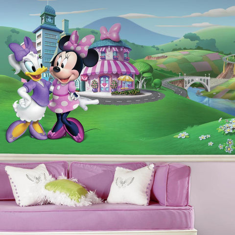 MINNIE MOUSE HAPPY HELPERS XL CHAIR RAIL PREPASTED MURAL 6' X 10.5' - ULTRA-STRIPPABLE