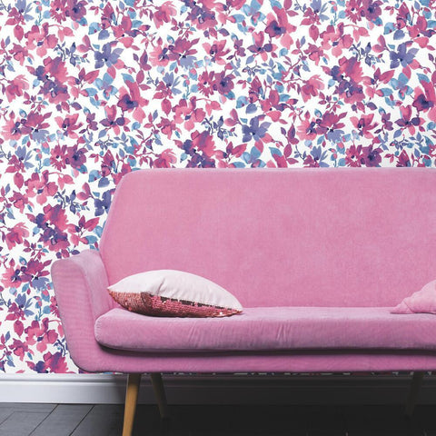 BRIGHT WATERCOLOR FLORAL PEEL & STICK WALLPAPER
