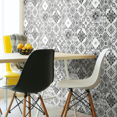 BLACK MEDITERRANEAN TILE PEEL & STICK WALLPAPER