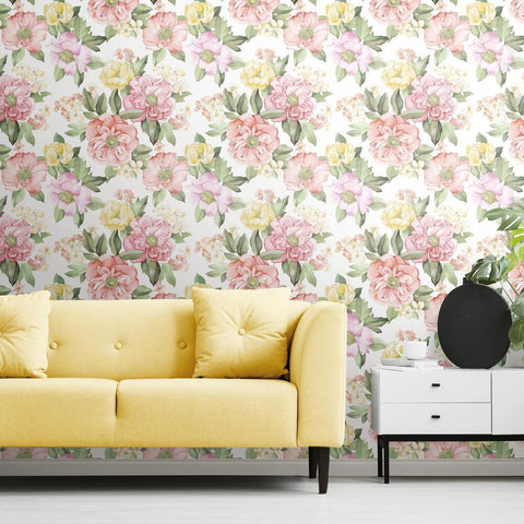 WATERCOLOR FLORAL BOUQUET PEEL & STICK WALLPAPER
