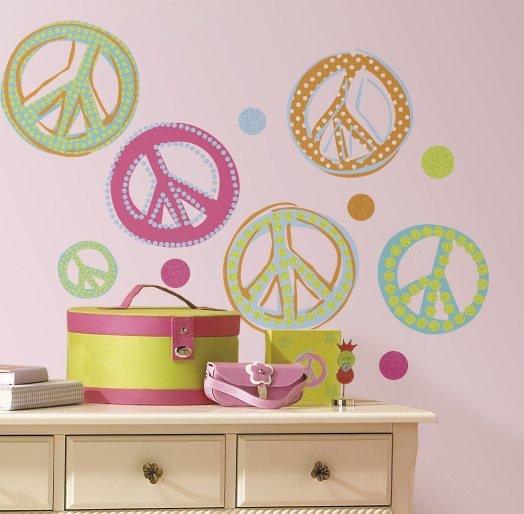 Peace Signs Peel & Stick Wall Decals - Glitter image