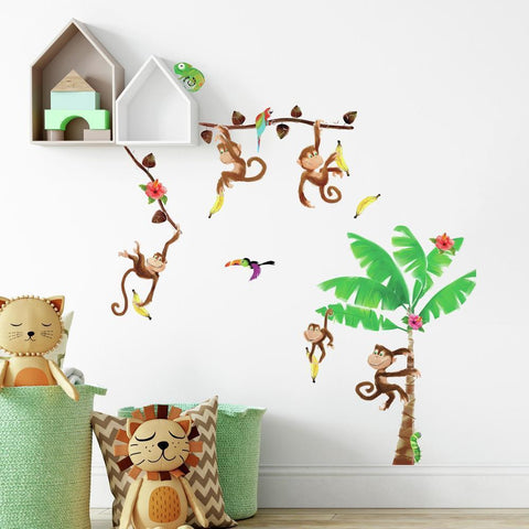 Safari Animals and Monkey Wall Decals, Jungle Animal Wall Stickers, Nursery  Wall Decals, Peel and Stick Repositionable Fabric Decals
