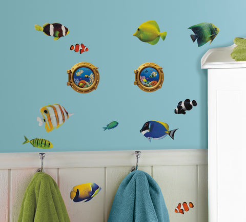 Fish Wall Decals with Lenticular Port Hole Peel & Stick Wall Decals image
