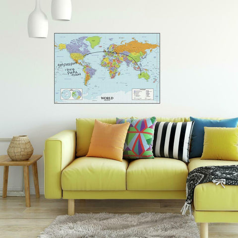 WORLD MAP DRY ERASE PEEL AND STICK GIANT WALL DECALS
