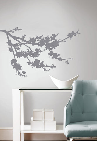 Gray Silhouette Blossom Branch Peel and Stick Wall Decals image