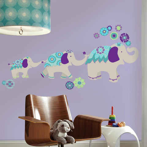 WAVERLY TEAL & PURPLE ELEPHANT MEGA PEEL AND STICK GIANT WALL DECALS