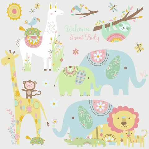 TRIBAL BABY ANIMALS PEEL AND STICK WALL DECALS