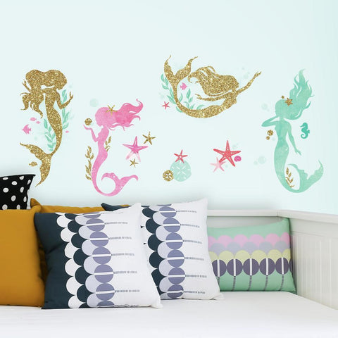 MERMAID PEEL AND STICK WALL DECALS WITH GLTTER