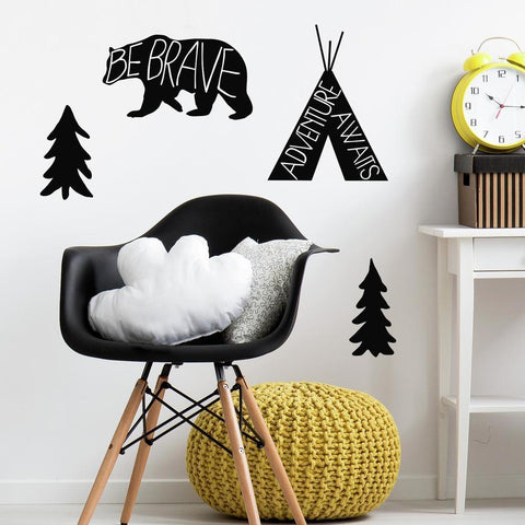 ADVENTURE AWAITS ANIMAL BLACK PEEL AND STICK GIANT WALL DECALS