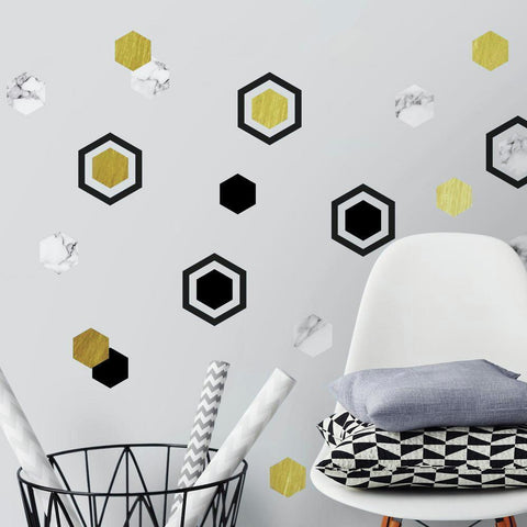 HEXAGON PEEL AND STICK WALL DECALS WITH FOIL