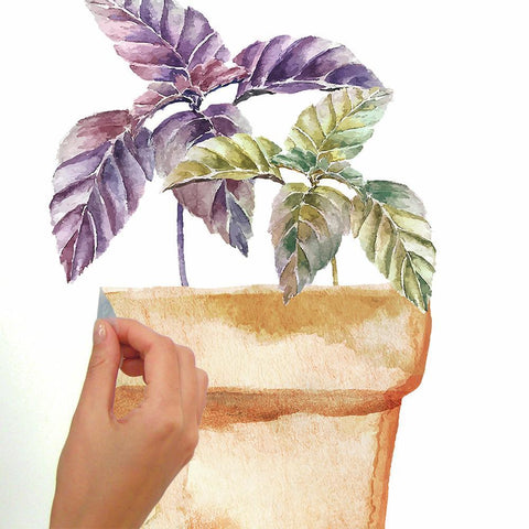 WATERCOLOR POTTED HERBS PEEL AND STICK WALL DECALS