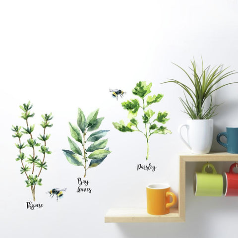 WATERCOLOR HERB PEEL AND STICK WALL DECALS