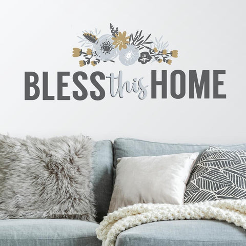 BLESS THIS HOME FLORAL QUOTE PEEL AND STICK WALL DECALS