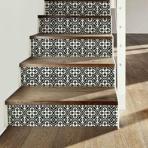 ORNATE TILES BLACK AND WHITE PEEL AND STICK DECALS