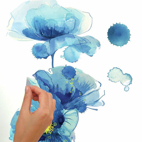 BLUE POPPIES PEEL AND STICK GIANT WALL DECALS
