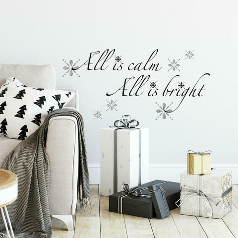 ALL IS CALM, ALL IS BRIGHT QUOTE PEEL AND STICK WALL DECALS WITH GLITTER