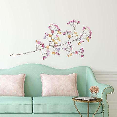 PASTEL FLOWERS BRANCH GIANT WALL DECALS W/ 3D EMBELLISHMENTS