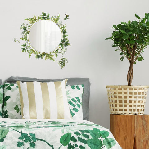 FERN PEEL & STICK DECALS WITH CIRCLE MIRROR