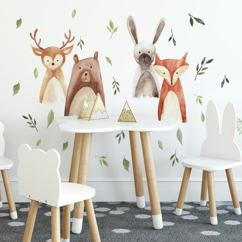 WATERCOLOR WOODLAND CRITTERS PEEL AND STICK WALL DECALS