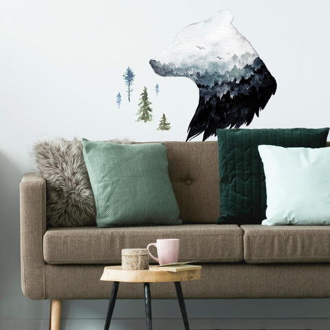 WATERCOLOR MOUNTAIN BEAR PEEL AND STICK GIANT WALL DECAL