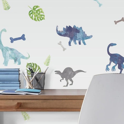 WATERCOLOR DINOSAUR PEEL AND STICK WALL DECALS