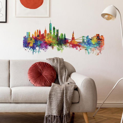 NEW YORK CITY WATERCOLOR SKYLINE PEEL AND STICK GIANT WALL DECALS