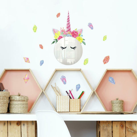 FLORAL UNICORN MIRROR WALL DECALS