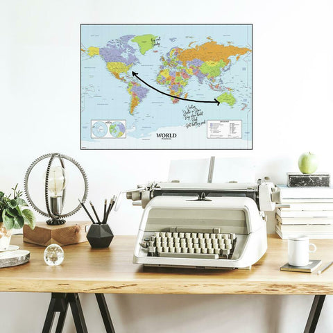 DRY ERASE MAP OF THE WORLD PEEL AND STICK GIANT WALL DECALS