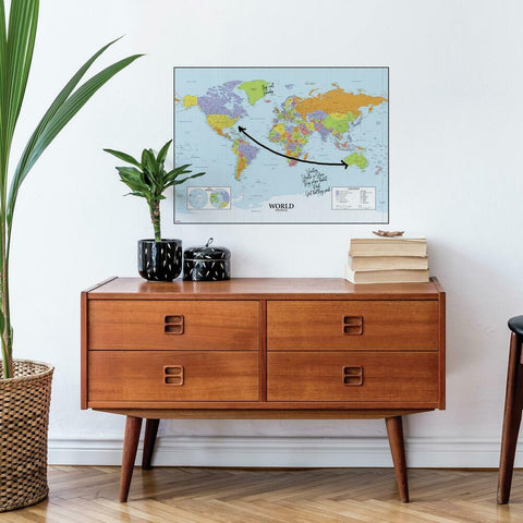 DRY ERASE MAP OF THE WORLD PEEL AND STICK GIANT WALL DECALS