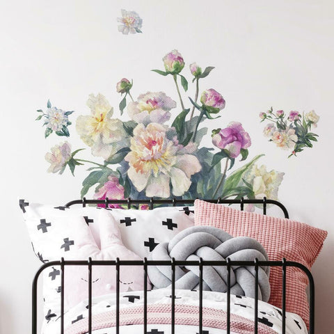 WHITE AND PINK FLORAL BOUQUET PEEL AND STICK GIANT WALL DECALS