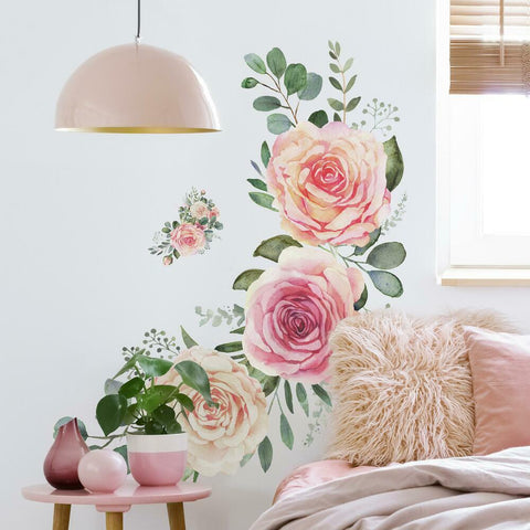 PINK ROSES PEEL AND STICK GIANT WALL DECALS