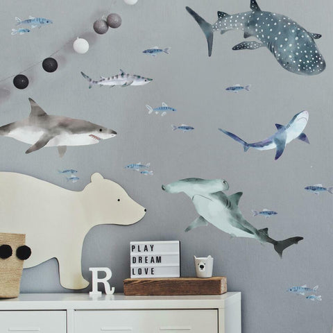 SHARKS PEEL AND STICK WALL DECALS