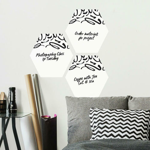 DOODLE DRY ERASE HEXAGON PEEL AND STICK WALL DECALS