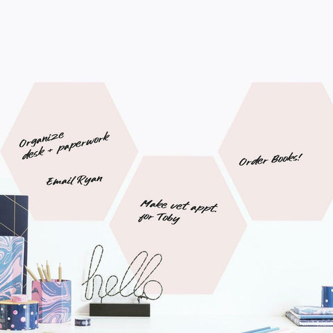 BLUSH BEAUTY DRY ERASE HEXAGON PEEL AND STICK WALL DECALS