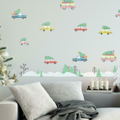 RETRO CHRISTMAS CARS PEEL AND STICK WALL DECALS
