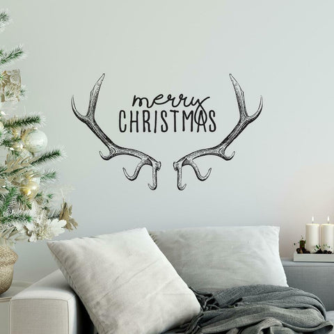 MERRY CHRISTMAS REINDEER ANTLERS PEEL AND STICK WALL DECALS
